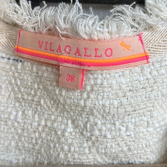 Vilagallo Open Front Cotton Woven Jacket with Fringe, Off White - Picture 6 of 8